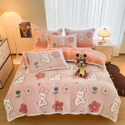 倾慕家纺 2024新款加厚保暖6D立体雪花绒系列-单被套 活泼小兔