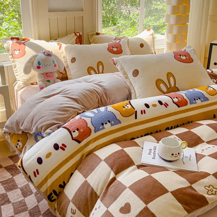 91家纺网 家纺一手货源 找家纺 狂想家 2025新款加厚牛奶绒卡通印花四件套 可爱兔