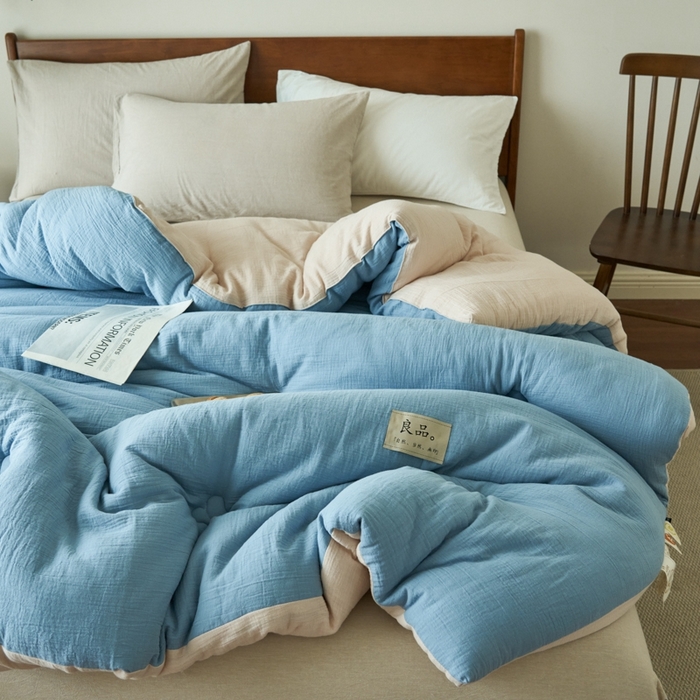 91家纺网 家纺一手货源 找家纺 子由 2024新款双层皱皱纱大豆纤维冬被被子被芯 双层纱-繁星蓝