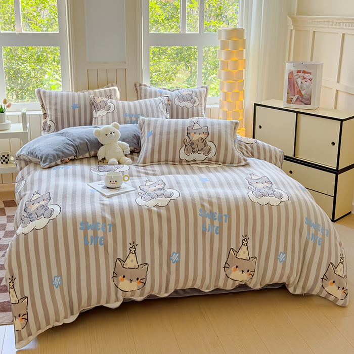 91家纺网 家纺一手货源 找家纺 狂想家 2025新款加厚牛奶绒卡通印花四件套 甜美KT