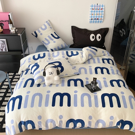 2024新款时尚高级经典轻奢北欧简约加厚200克牛奶绒四件套 绒-mini蓝