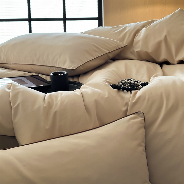 91家纺网 家纺一手货源 找家纺 三味舒屋 2024秋冬美拉德色系50s全棉磨毛四件套-棚拍详情图 曲奇