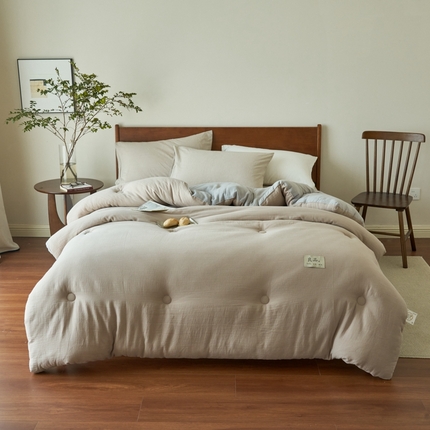 子由 2024新款双层皱皱纱大豆纤维冬被被子被芯 双层纱-驼+灰