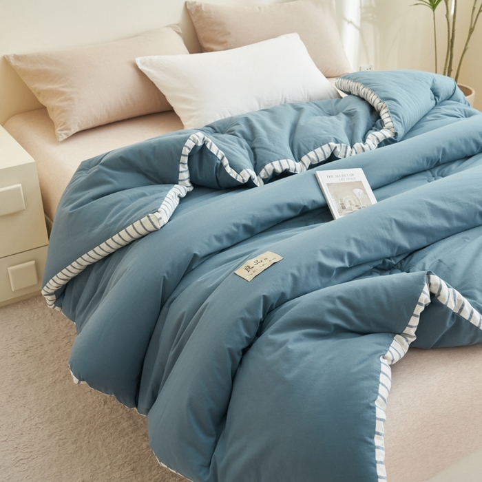 91家纺网 家纺一手货源 找家纺 2024新款b类简约条纹立体大豆纤维冬被被子被芯 条纹立体-黛蓝