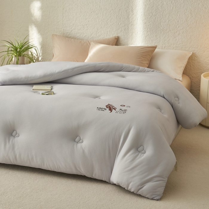 91家纺网 家纺一手货源 找家纺 2024新款b类针织简约条纹大豆冬被被子被芯 针织条纹-灰色