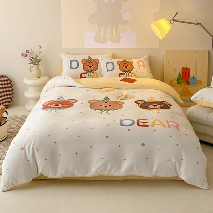 91家纺网 家纺一手货源 找家纺 星座家纺 2025新款大版卡通牛奶绒四件套 点点熊