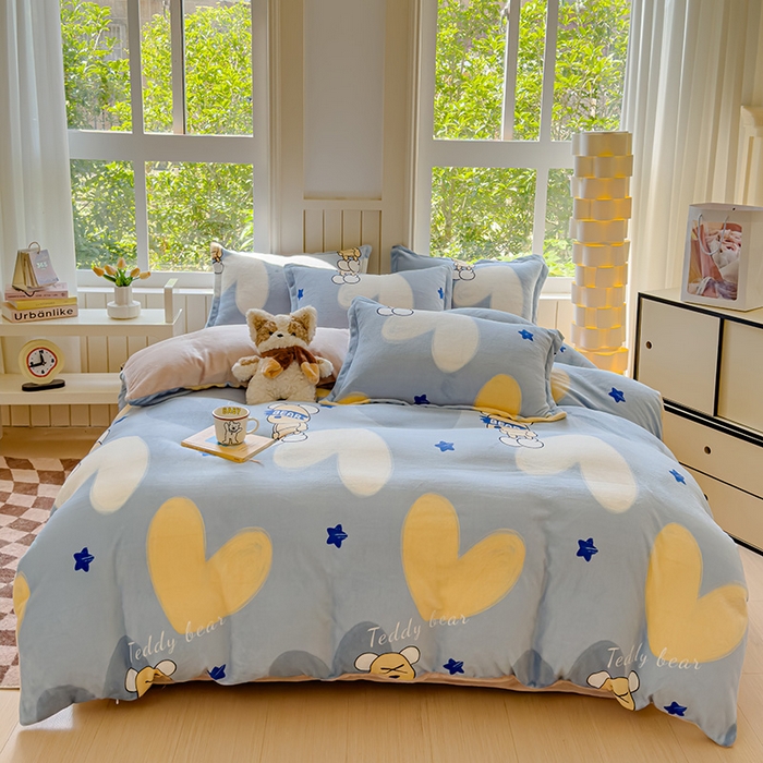 91家纺网 家纺一手货源 找家纺 狂想家 2025新款加厚牛奶绒卡通印花四件套 泰迪熊