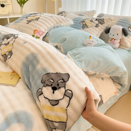 91家纺网 家纺一手货源 找家纺 （总）兄弟坊 2024新款泡泡印花兔毛绒四件套