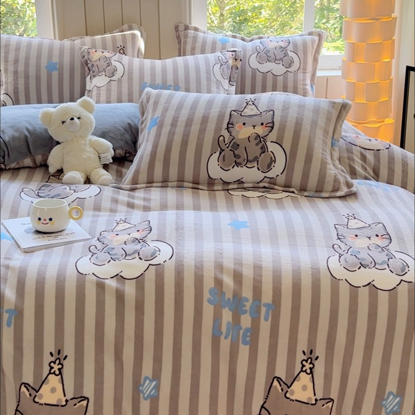91家纺网 家纺一手货源 找家纺 狂想家 2025新款加厚牛奶绒卡通印花四件套 甜美KT