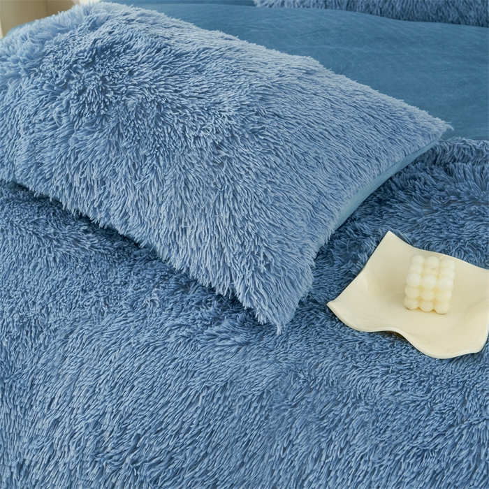 91家纺网 家纺一手货源 找家纺 品尚嘉家纺2025新款纯色水貂绒四件套长毛绒保暖套件雾兰