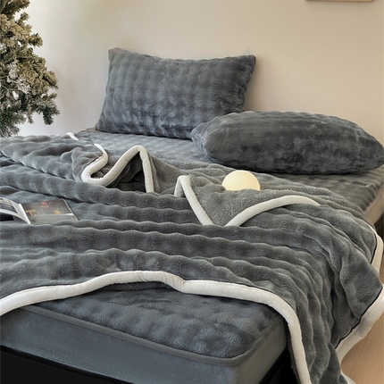 91家纺网 家纺一手货源 找家纺 欧邦 新款泡泡绒仿兔毛牛奶绒床笠可搭配同款毛毯（外贸供货） 泡泡深灰