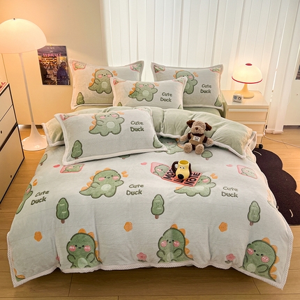倾慕家纺 2024新款加厚保暖6D立体雪花绒系列-单被套 绿色小龙