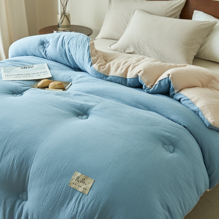 91家纺网 家纺一手货源 找家纺 子由 2024新款双层皱皱纱大豆纤维冬被被子被芯 双层纱-繁星蓝