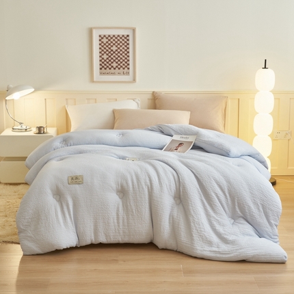 子由 2024新款b类韩系邹邹格大豆纤维冬被被子被芯 邹邹格-蓝灰