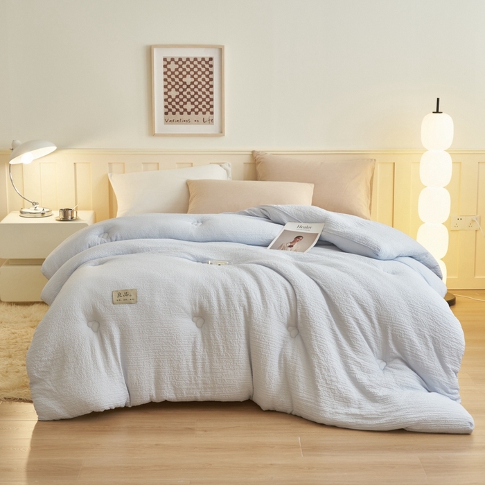 91家纺网 家纺一手货源 找家纺 子由 2024新款b类韩系邹邹格大豆纤维冬被被子被芯 邹邹格-蓝灰