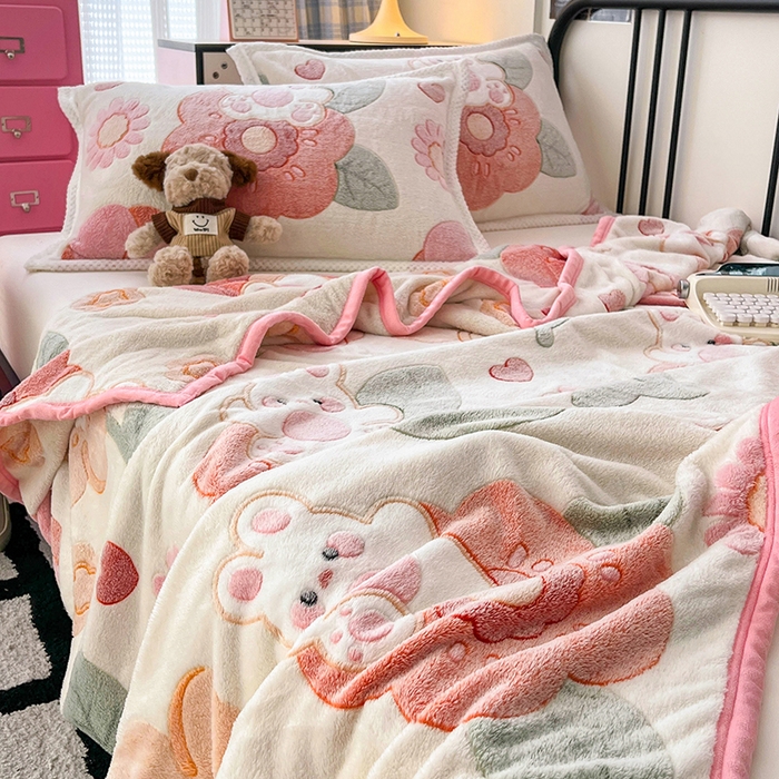 91家纺网 家纺一手货源 找家纺 倾慕家纺 2024新款加厚保暖6D立体雪花绒系列-毛毯 花园