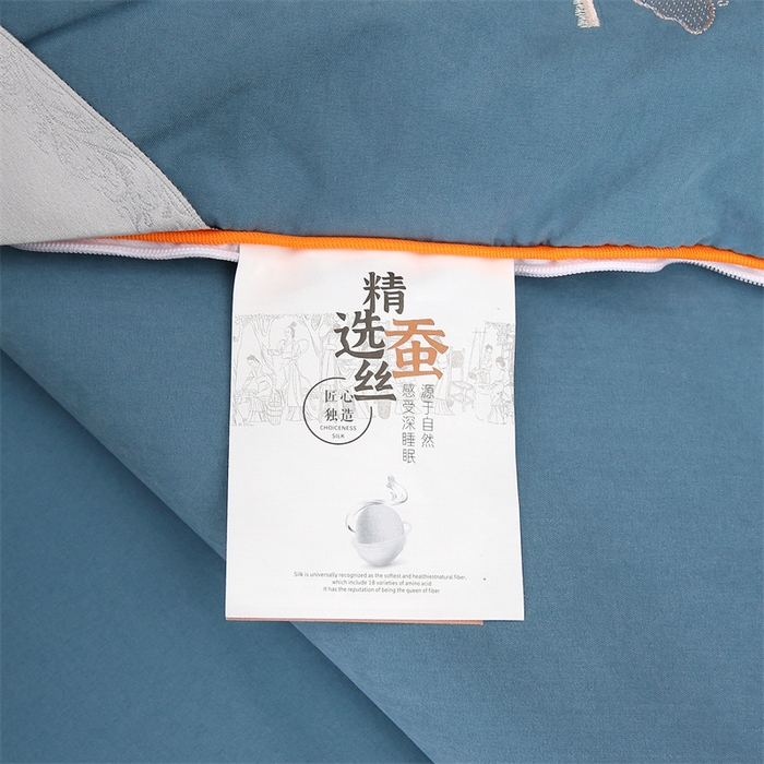 91家纺网 家纺一手货源 找家纺 恒鑫 2025新款全棉绣花桑蚕丝冬被春秋被拉链二合一子母被 青雾蓝