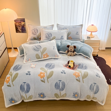 倾慕家纺 2024新款加厚保暖6D立体雪花绒系列-单被套 紫色郁金香