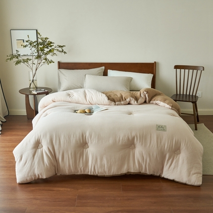 子由 2024新款双层皱皱纱大豆纤维冬被被子被芯 双层纱-木棉色