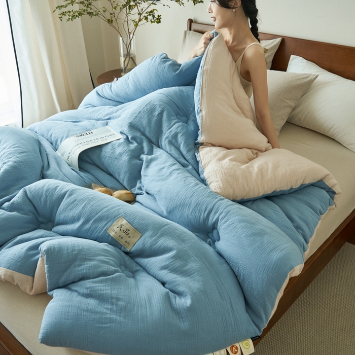 91家纺网 家纺一手货源 找家纺 子由 2024新款双层皱皱纱大豆纤维冬被被子被芯 双层纱-繁星蓝