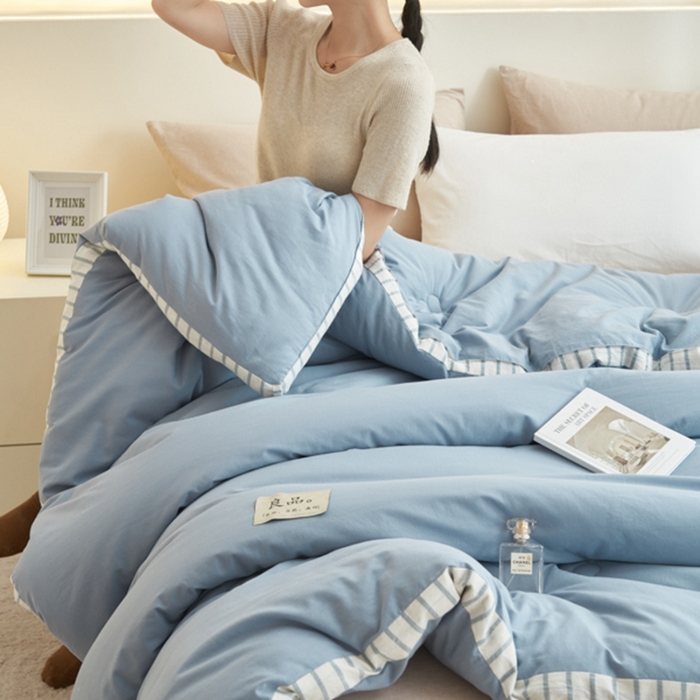 91家纺网 家纺一手货源 找家纺 2024新款b类简约条纹立体大豆纤维冬被被子被芯 条纹立体-浅蓝
