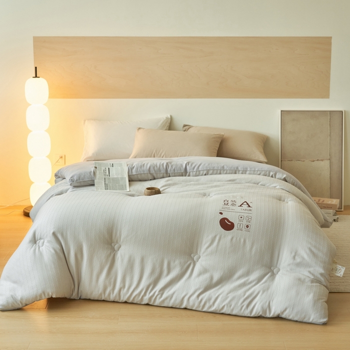 91家纺网 家纺一手货源 找家纺 2024新款b类水洗节节高提花7A抗菌大豆纤维冬被被子被芯 节节高-雅灰色