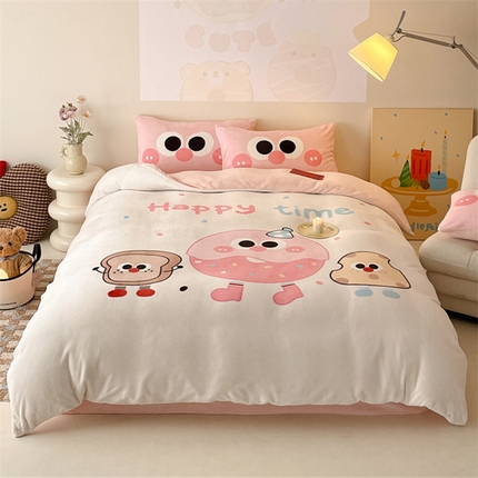 91家纺网 家纺一手货源 找家纺 星座家纺 2025新款大版卡通牛奶绒四件套 甜甜圈