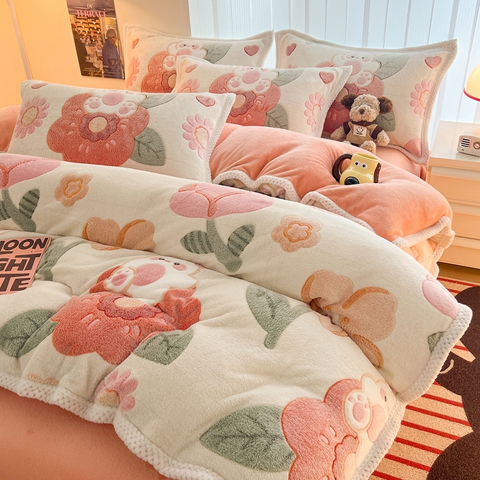 91家纺网 家纺一手货源 找家纺 倾慕家纺 2024新款加厚保暖6D立体雪花绒系列-单枕套 花园