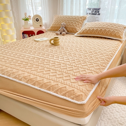 91家纺网 家纺一手货源 找家纺 圣比熊 2025新款220克高克重塔芙绒床笠床垫保护套床单套床盖 优雅咖