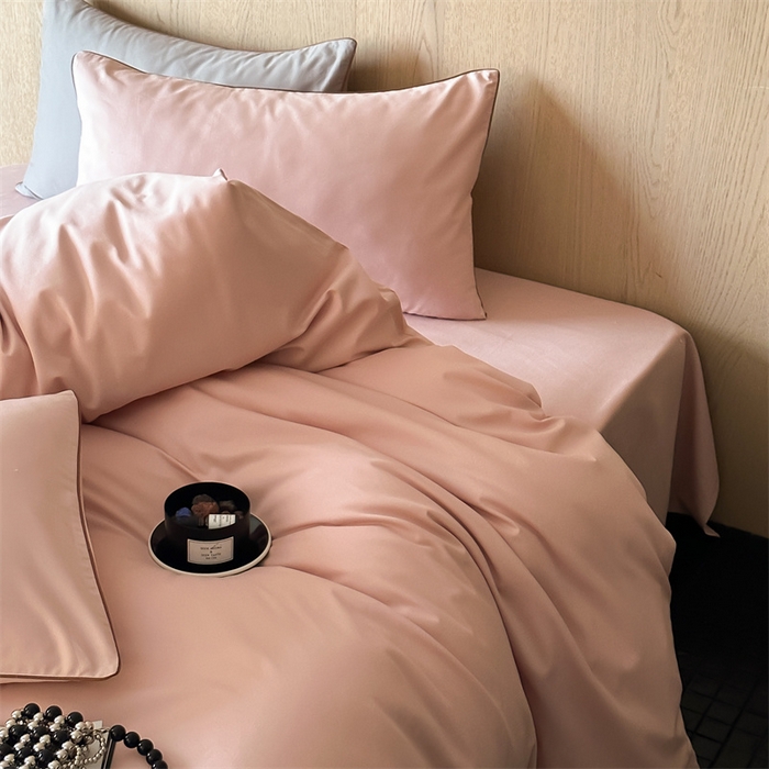 91家纺网 家纺一手货源 找家纺 三味舒屋 2024秋冬美拉德色系50s全棉磨毛四件套-棚拍详情图 蜜粉