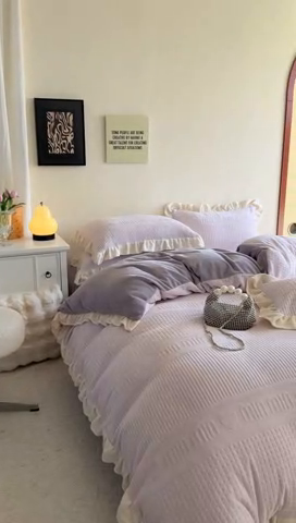 91家纺网 家纺一手货源 找家纺 2024新款法式公主风加厚牛奶绒立体雕花绒四件套 爱心min紫