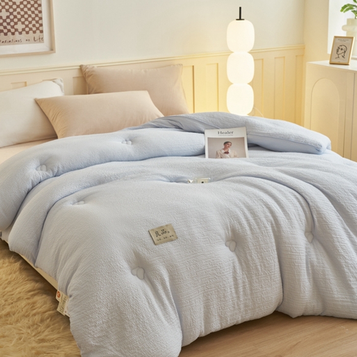 91家纺网 家纺一手货源 找家纺 子由 2024新款b类韩系邹邹格大豆纤维冬被被子被芯 邹邹格-蓝灰