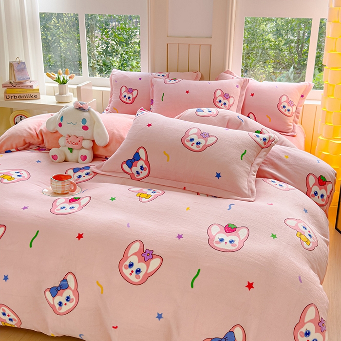 91家纺网 家纺一手货源 找家纺 狂想家 2025新款加厚牛奶绒卡通印花四件套 幸运狐狸