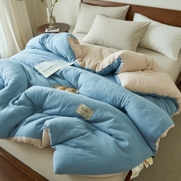 91家纺网 家纺一手货源 找家纺 子由 2024新款双层皱皱纱大豆纤维冬被被子被芯 双层纱-繁星蓝