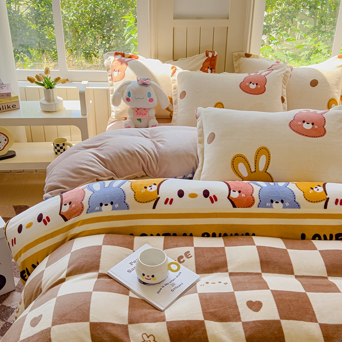 91家纺网 家纺一手货源 找家纺 狂想家 2025新款加厚牛奶绒卡通印花四件套 可爱兔