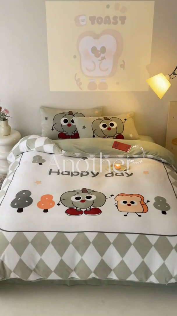 91家纺网 家纺一手货源 找家纺 星座家纺 2025新款大版卡通牛奶绒四件套 南瓜派