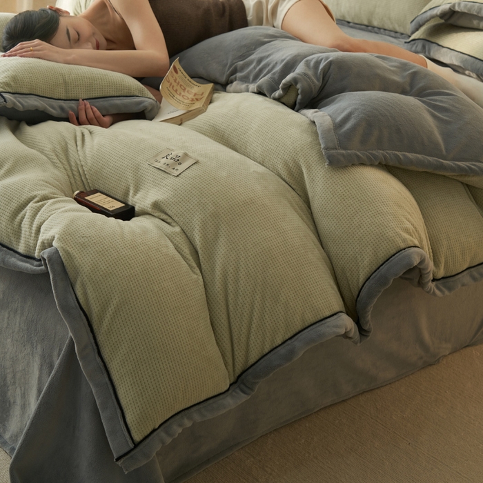 91家纺网 家纺一手货源 找家纺 2024新款牛奶绒华夫格可拆洗冬被被子被芯 华夫格可拆洗-牛油果绿