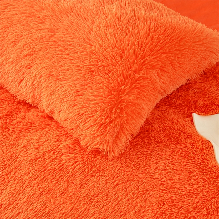 91家纺网 家纺一手货源 找家纺 品尚嘉家纺2025新款纯色水貂绒四件套长毛绒保暖套件桔色