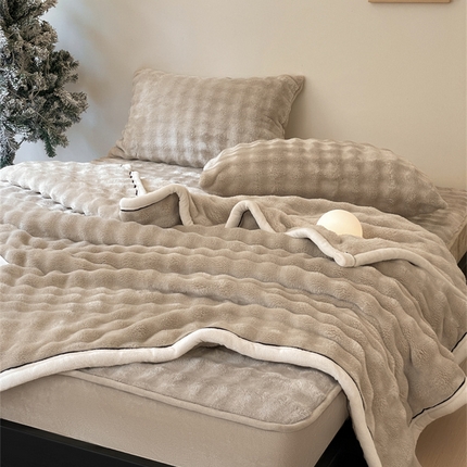 91家纺网 家纺一手货源 找家纺 欧邦 新款泡泡绒仿兔毛牛奶绒床笠可搭配同款毛毯（外贸供货） 泡泡卡其