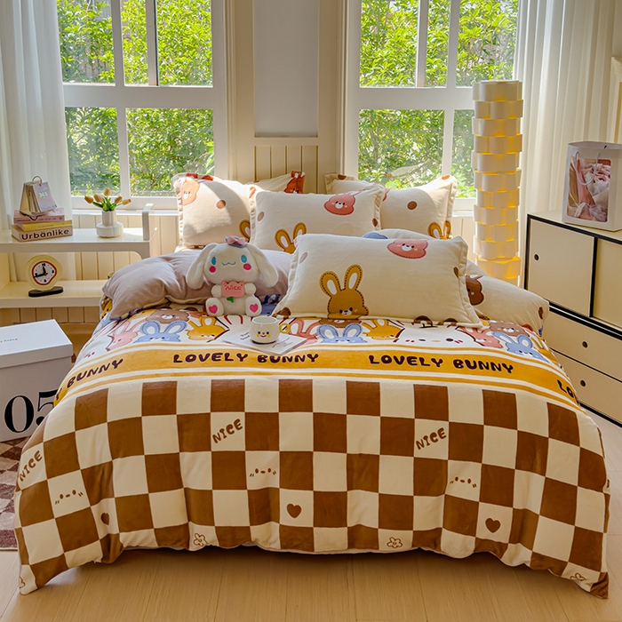 91家纺网 家纺一手货源 找家纺 狂想家 2025新款加厚牛奶绒卡通印花四件套 可爱兔