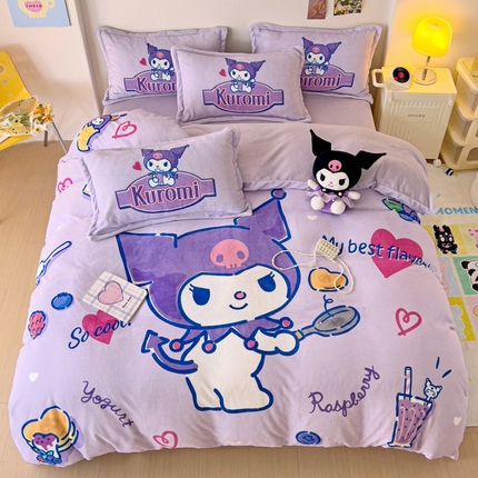 91家纺网 家纺一手货源 找家纺 （总）KT猫直营店 2024新款三丽鸥库洛米大版牛奶绒四件套