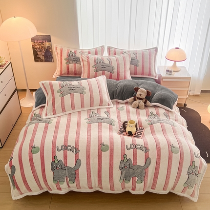 倾慕家纺 2024新款加厚保暖6D立体雪花绒系列-单被套 时尚猫咪