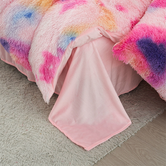 91家纺网 家纺一手货源 找家纺 品尚嘉家纺2025新款扎染水貂绒四件套长毛绒保暖套件扎染-新彩虹