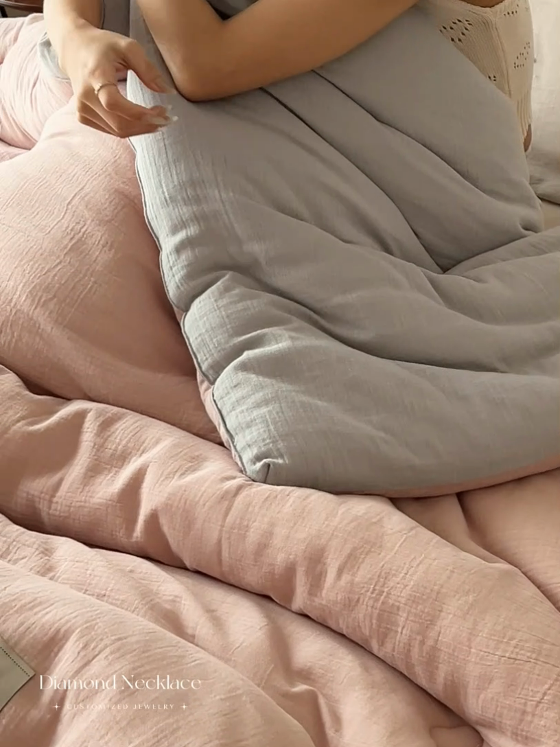 91家纺网 家纺一手货源 找家纺 子由 2024新款双层皱皱纱大豆纤维冬被被子被芯 双层纱-浅豆沙