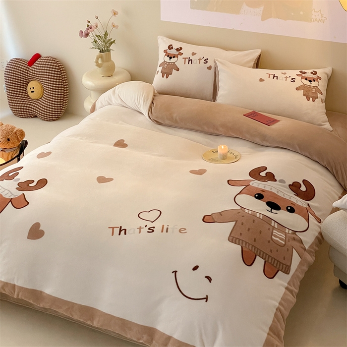 91家纺网 家纺一手货源 找家纺 星座家纺 2025新款大版卡通牛奶绒四件套 圣诞小鹿