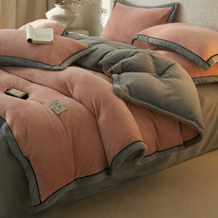 91家纺网 家纺一手货源 找家纺 2024新款牛奶绒华夫格可拆洗冬被被子被芯 华夫格可拆洗-豆沙