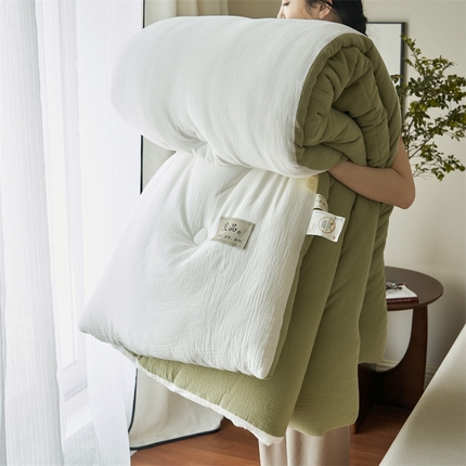 91家纺网 家纺一手货源 找家纺 子由 2024新款双层皱皱纱大豆纤维冬被被子被芯 双层纱-白+青绿