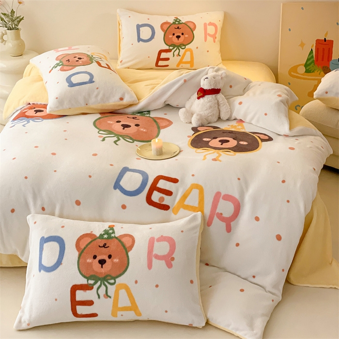 91家纺网 家纺一手货源 找家纺 星座家纺 2025新款大版卡通牛奶绒四件套 点点熊