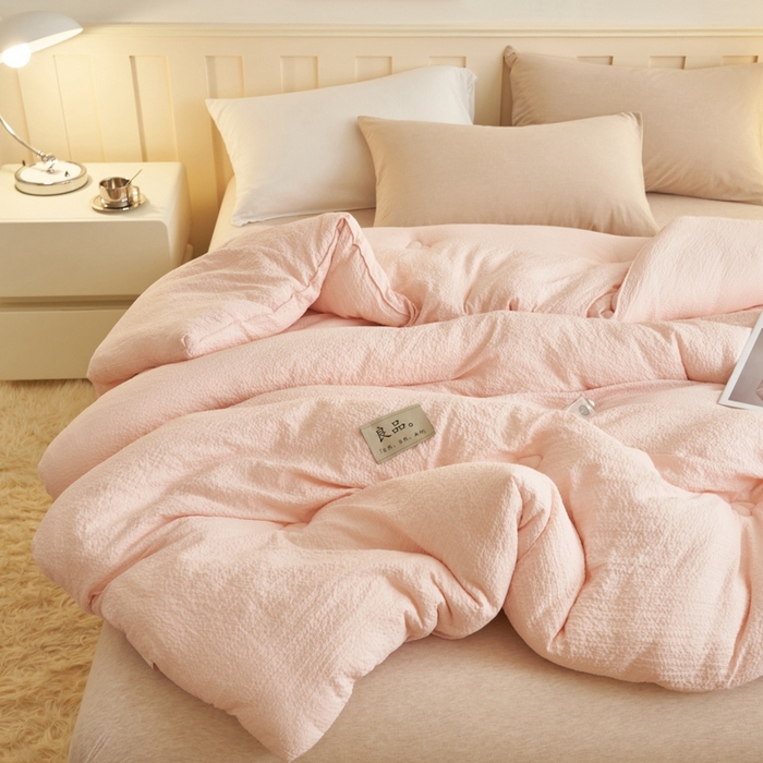 91家纺网 家纺一手货源 找家纺 子由 2024新款b类韩系邹邹格大豆纤维冬被被子被芯 邹邹格-浅粉