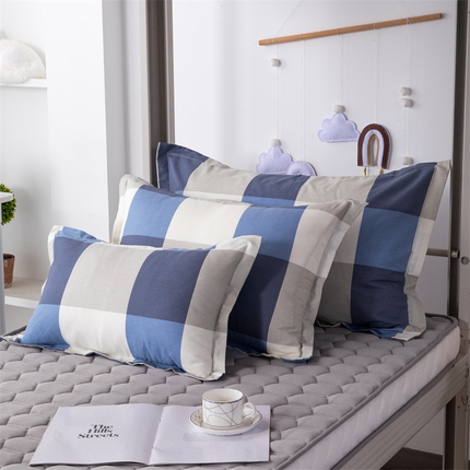 91家纺网 家纺一手货源 找家纺 凌云家纺 2025新款A类全棉拉链式枕套 蓝大格